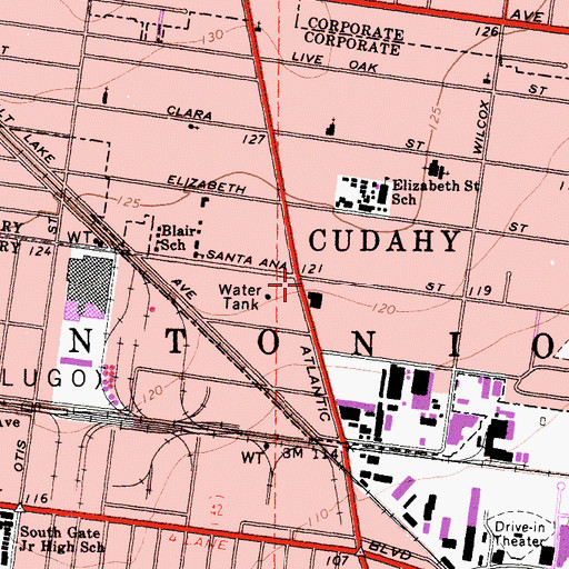 Topographic Map of Cudahy, CA