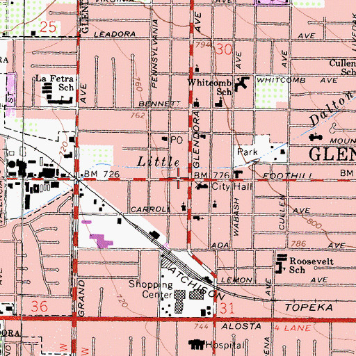 Topographic Map of Glendora, CA