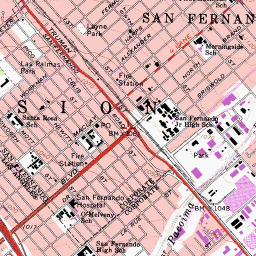 Topographic Map of San Fernando, CA