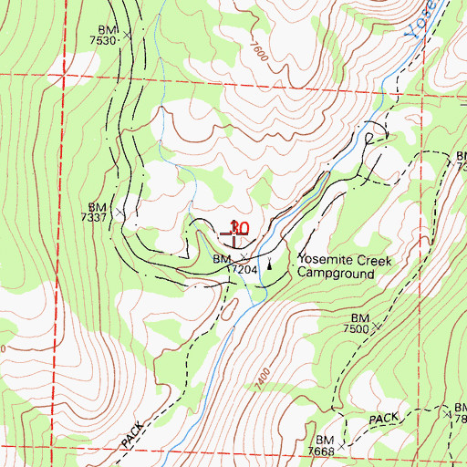 Topographic Map of Yosemite Creek Campground, CA