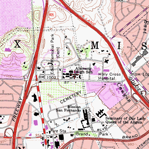 Topographic Map of Holy Cross Medical Center Heliport, CA