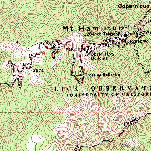 Topographic Map of Crossley Reflector, CA