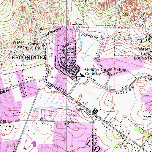 Topographic Map of Golden Circle Valley Country Club, CA