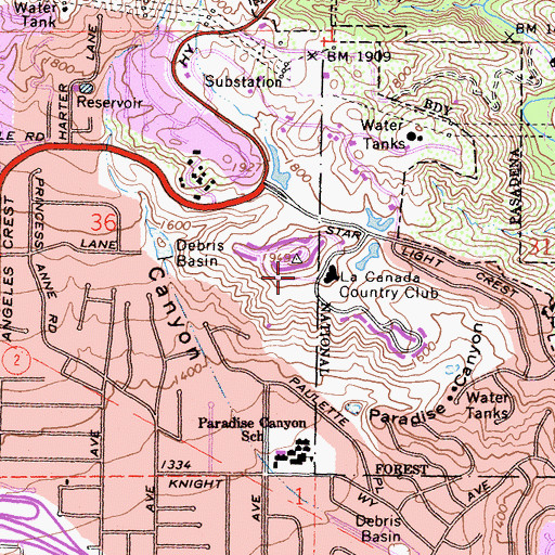 Topographic Map of La Canada Country Club, CA