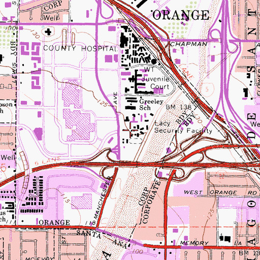 Topographic Map of Lacy Security Facility, CA