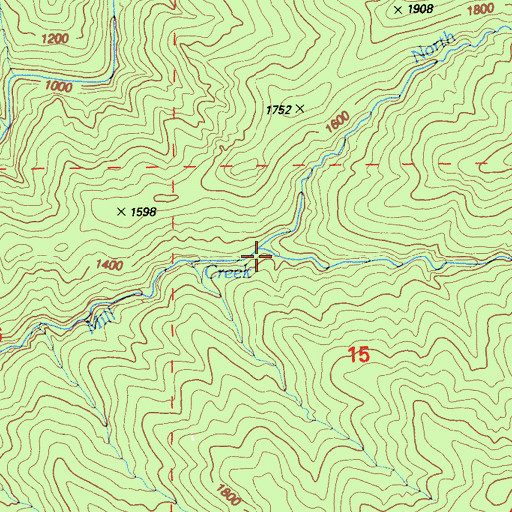Topographic Map of North Fork Little Mill Creek, CA