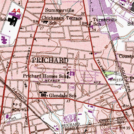 Topographic Map of Prichard Junior High School, AL