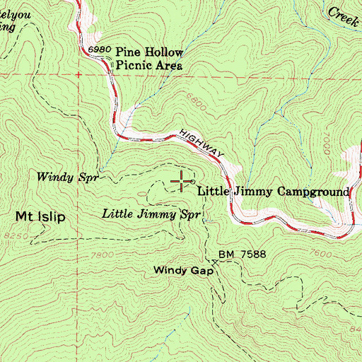 Topographic Map of Little Jimmy Campground, CA