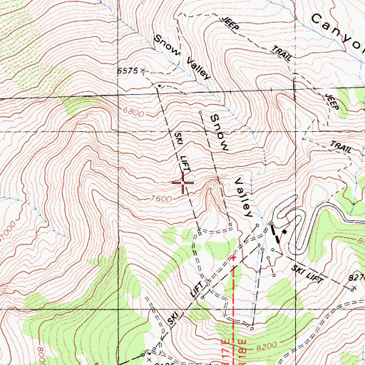 Topographic Map of Mount Reba Ski Area, CA