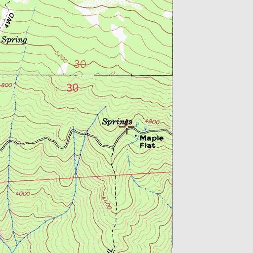 Topographic Map of Maple Spring, CA