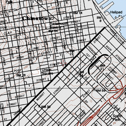 Topographic Map of Hobart Building, CA