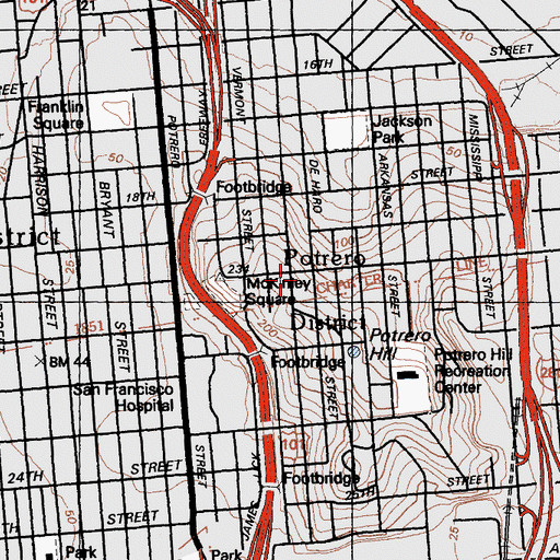 Topographic Map of Potrero Hill Neighborhood House, CA