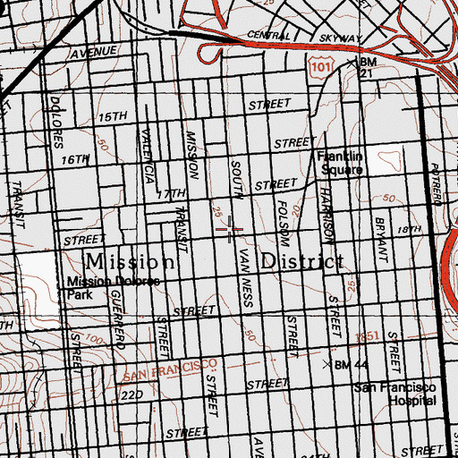 Topographic Map of Saint Charles Borromeo School, CA