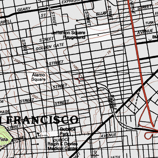 Topographic Map of Hayes Valley Community Center, CA