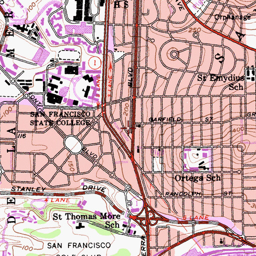 Topographic Map of Lutheran Church of Our Savior, CA
