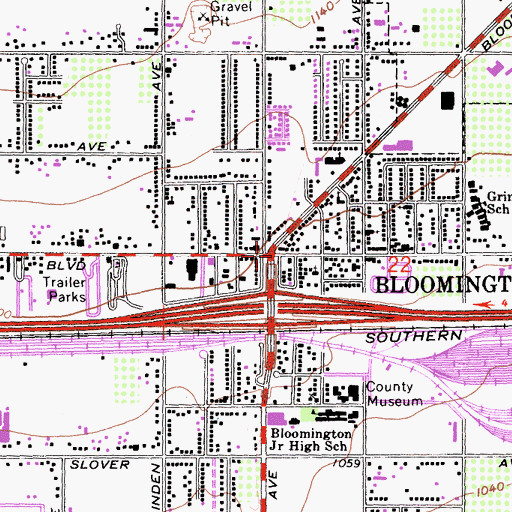 Topographic Map of Bloomington, CA