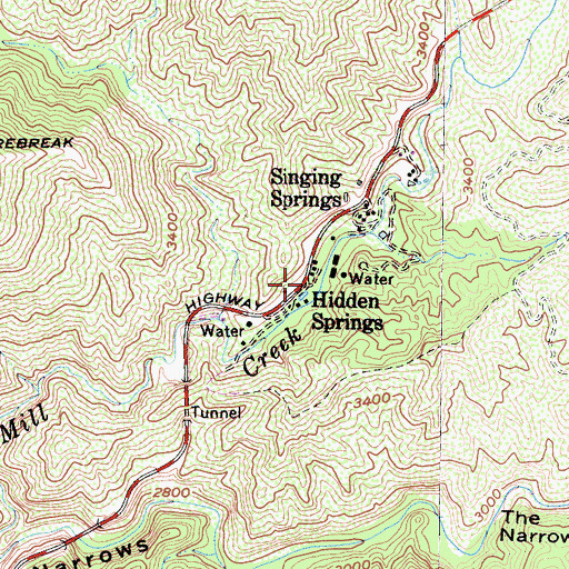 Topographic Map of Hidden Springs, CA