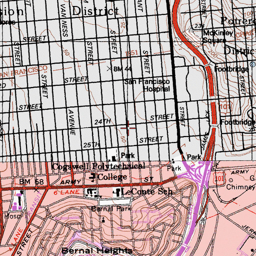 Topographic Map of Pleasant Hill Baptist Church, CA