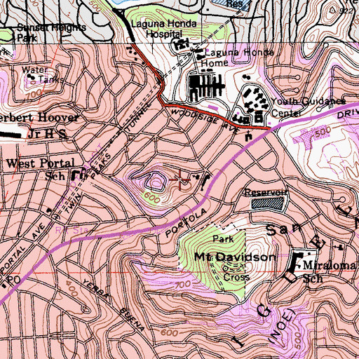 Topographic Map of Saint Brendans Roman Catholic Church, CA