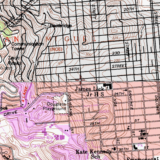 Topographic Map of Noe Valley-Sally Brunn Branch Library, CA