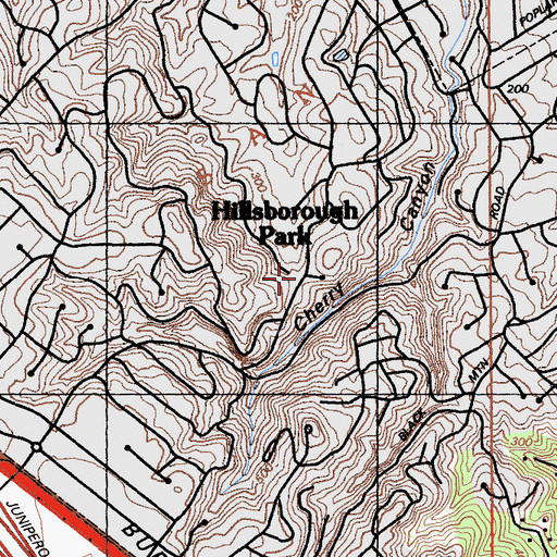 Topographic Map of Hillsborough Park, CA