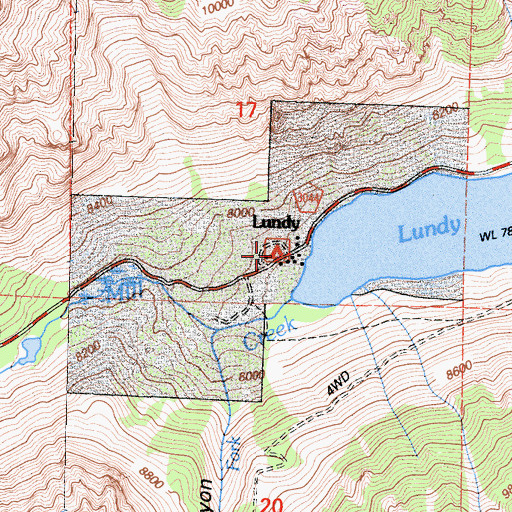 Topographic Map of Lundy, CA