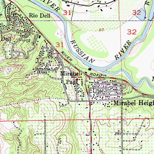 Topographic Map of Mirabel Park, CA