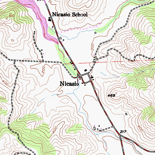 Topographic Map of Nicasio, CA