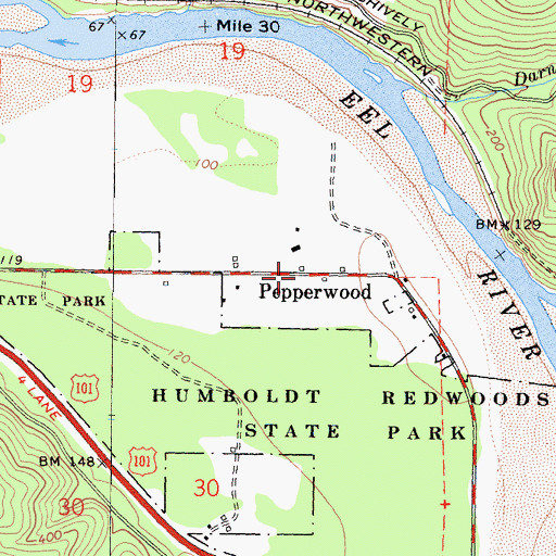 Topographic Map of Pepperwood, CA