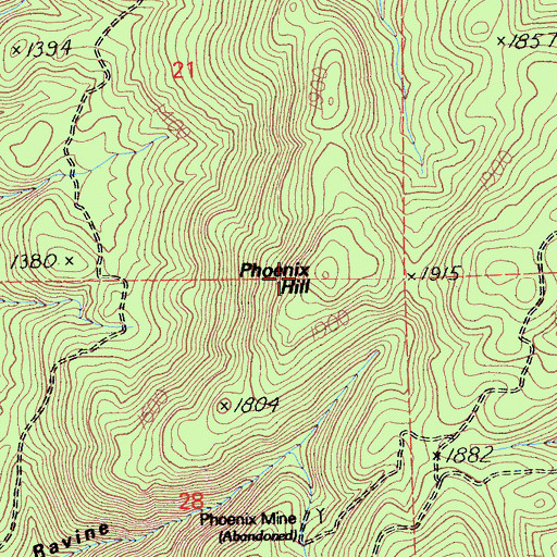 Topographic Map of Phoenix Hill, CA