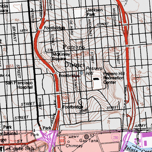 Topographic Map of Potrero Hill, CA