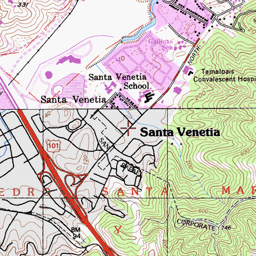 Topographic Map of Santa Venetia, CA