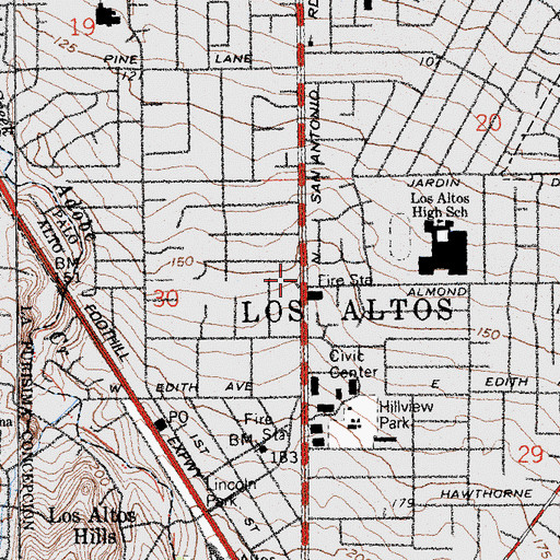 Topographic Map of Los Altos, CA