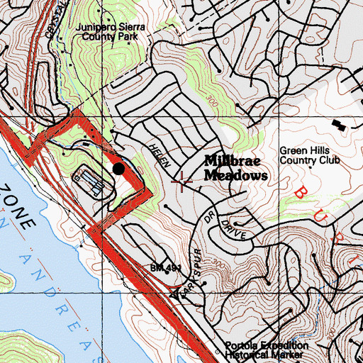 Topographic Map of Millbrae Meadows, CA
