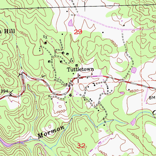 Topographic Map of Tuttletown, CA