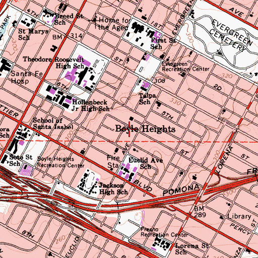 Topographic Map of Boyle Heights, CA