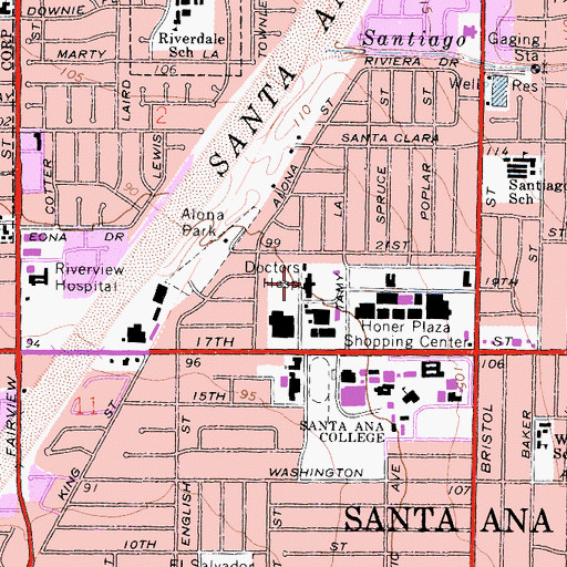 Topographic Map of Kindred Hospital Santa Ana, CA
