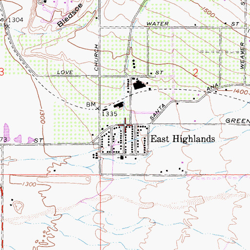 Topographic Map of East Highlands, CA