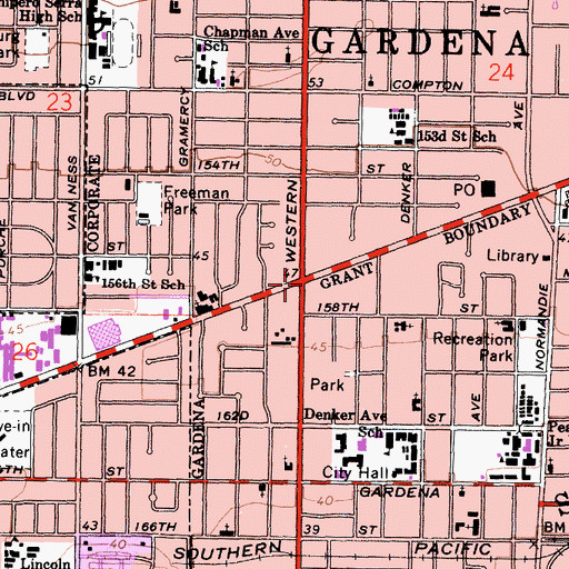 Topographic Map of Gardena, CA