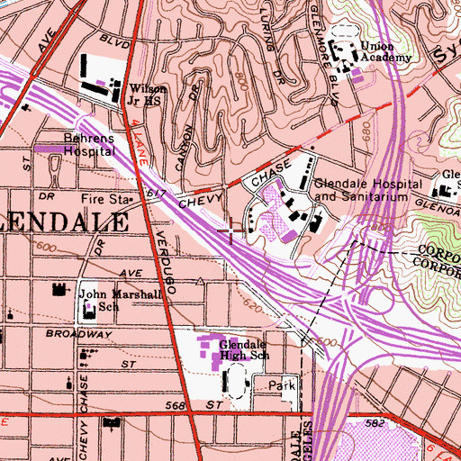 Topographic Map of Glendale Adventist Medical Center, CA