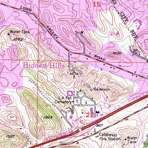 Topographic Map of Hidden Hills, CA