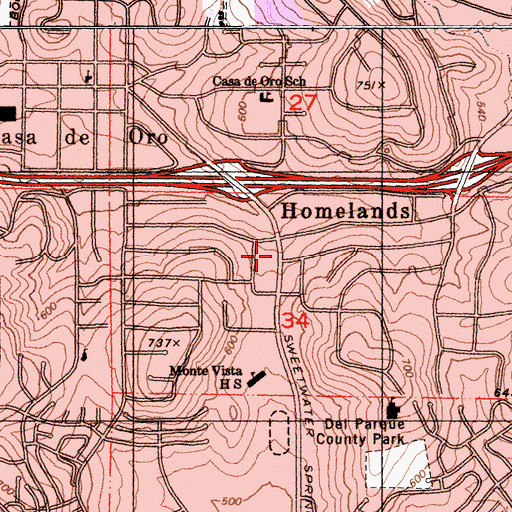 Topographic Map of Homelands, CA
