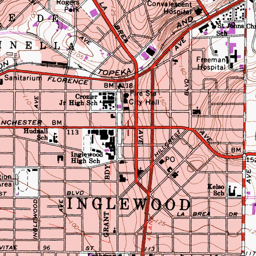 Topographic Map of Inglewood, CA
