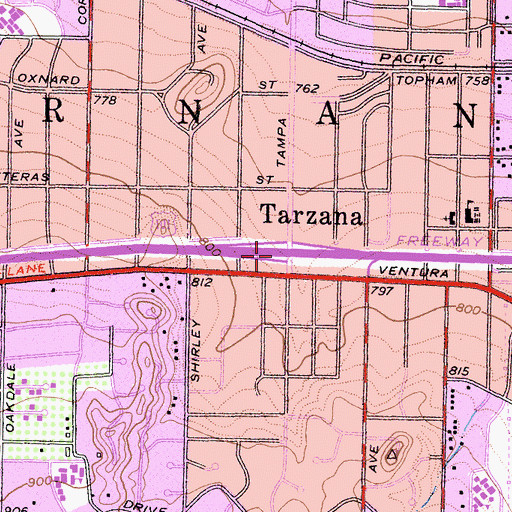 Topographic Map of Tarzana, CA