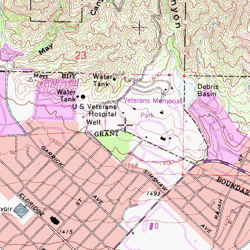 Topographic Map of United States Veterans Hospital (historical), CA