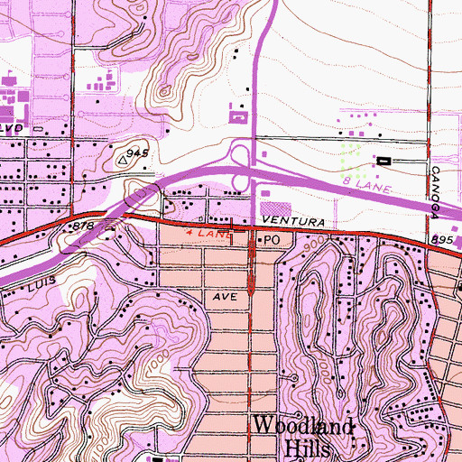 Topographic Map of Woodland Hills, CA