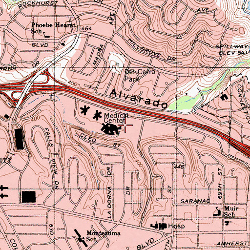 Topographic Map of Alvarado Hospital Medical Center, CA