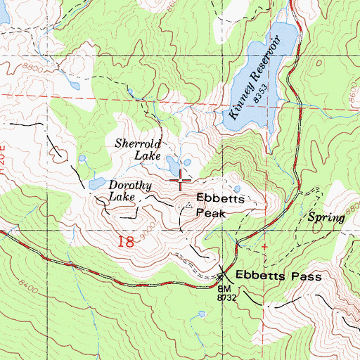 Topographic Map of Ebbetts Pass Trailhead, CA