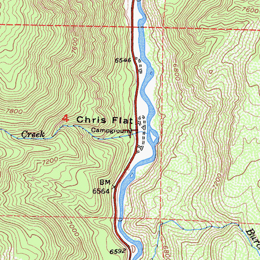 Topographic Map of Chris Flat Campground, CA