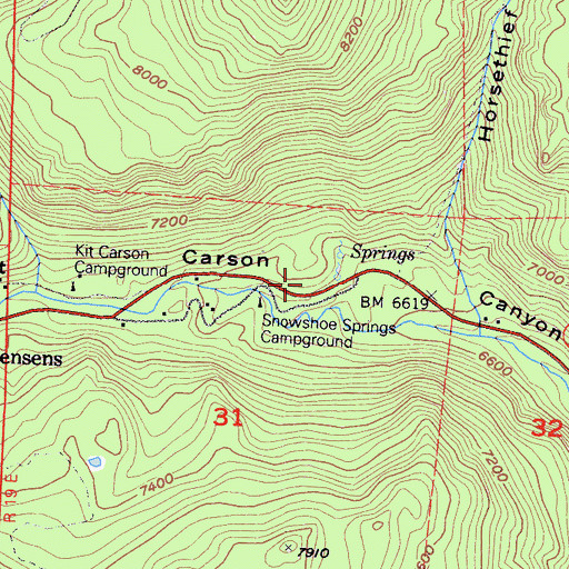 Topographic Map of Snowshoe Thompson Historical SIte, CA